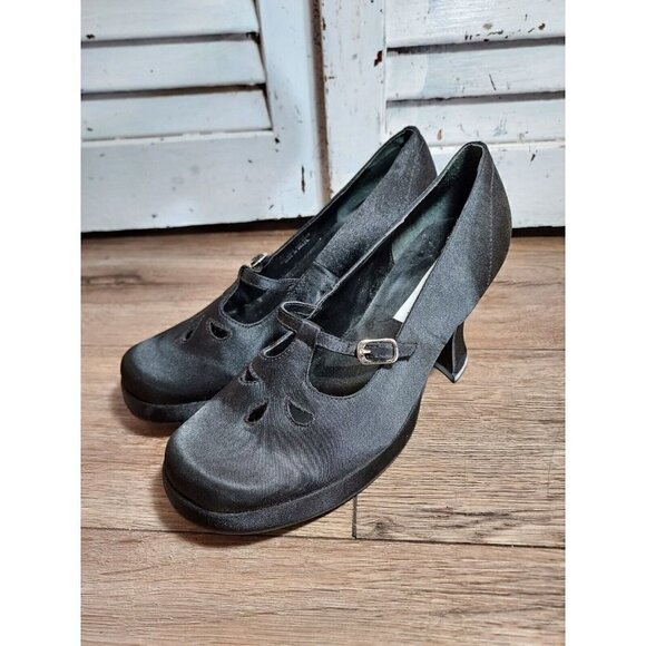 Steve Madden Vtg Black Satin Flare Heels Size 8.5 - Picture 1 of 5